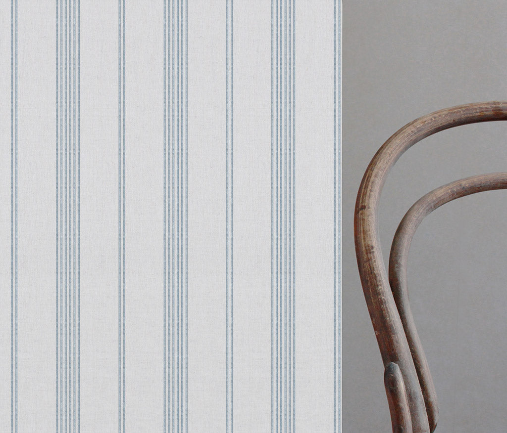 Brea Agate Blue-WHT - White fabric with Striped Blue print