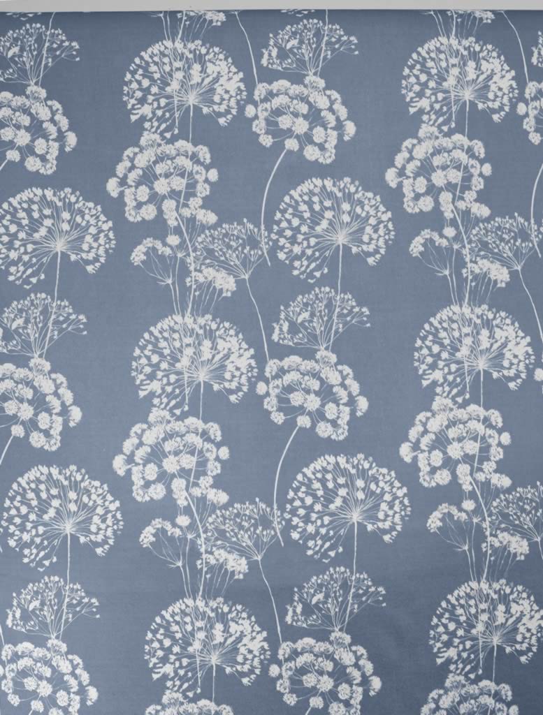 Erleen INV Agate Blue - Curtain fabric with Blue and botanical print