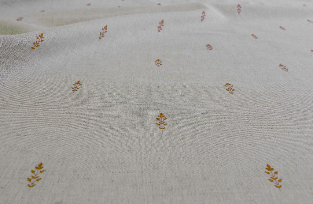 Asli Terracotta - Natural fabric with classical Orange pattern