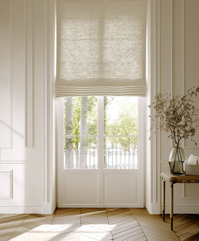 Natural 100% linen roman blind made of Astrid linen fabric.