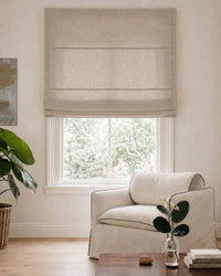 Beige Roman blind. Made of soft Linen Cotton fabric Enni Dusk Beige by Ada & Ina