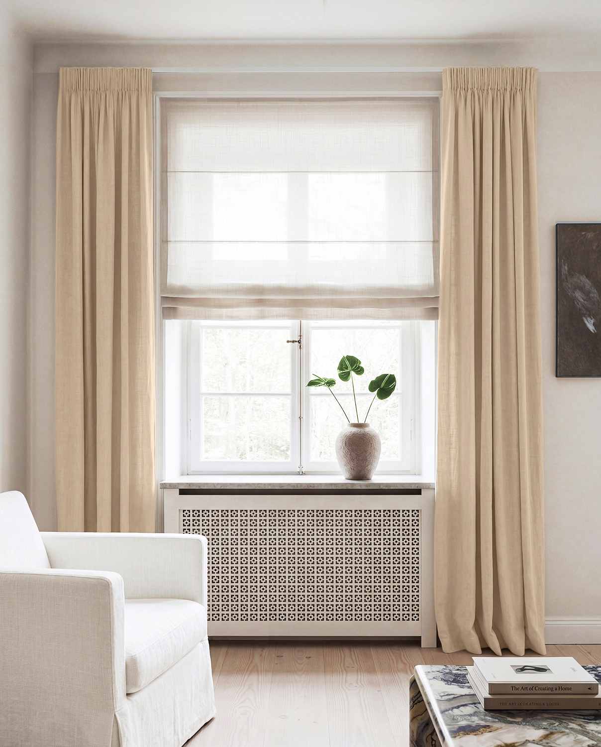 Beige Linen curtains blackout lined - pre-washed linen. Bianco Wheat by Ada & Ina.