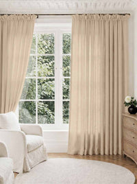 Beige Pleated Linen curtains for Living room. Made of pre-washed linen Bianco Wheat by Ada & Ina.