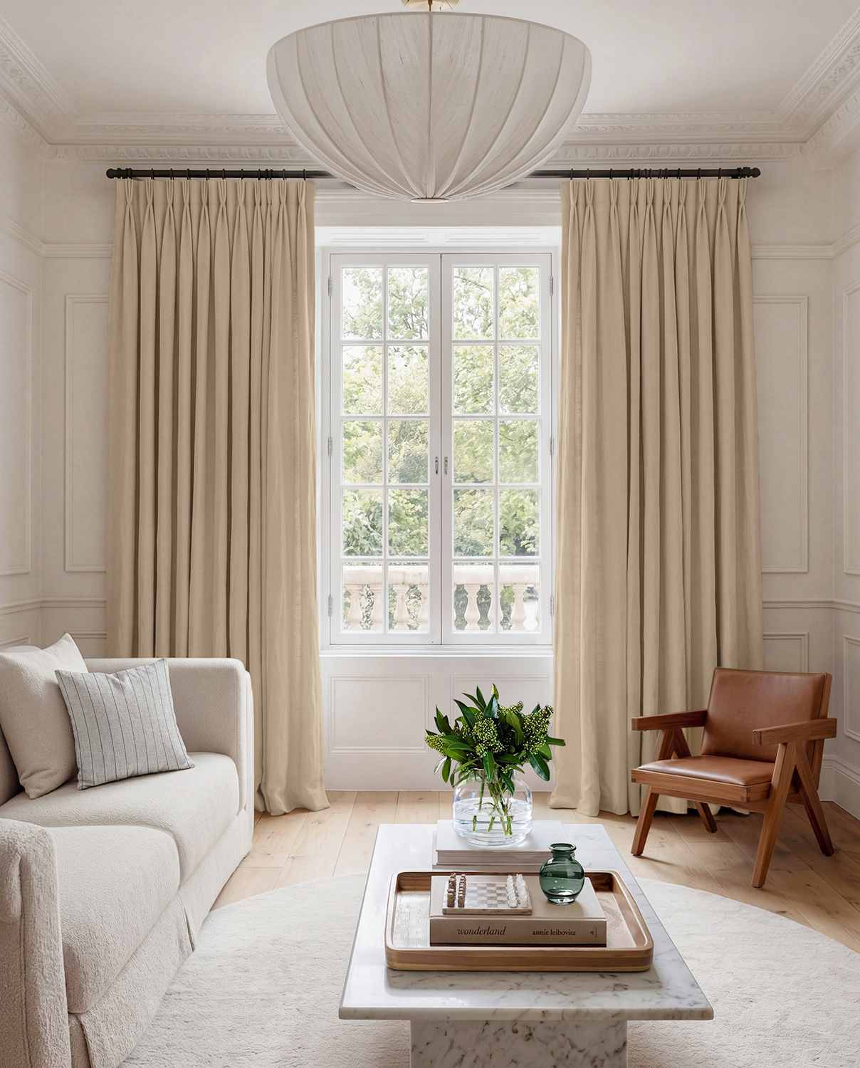 Beige Linen Living room curtains - 100% pre-washed linen. Bianco Wheat by Ada & Ina.