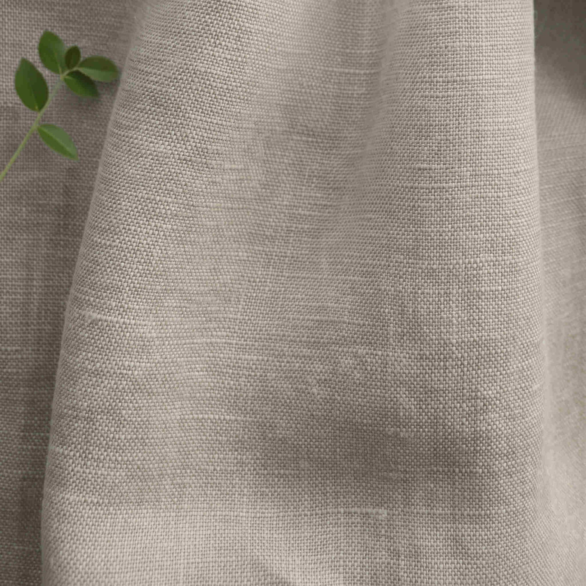 Beige 100% Linen Fabric - close-up. Bea Light Oatmeal by Ada & Ina Fabrics