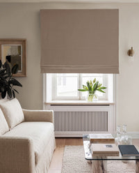 Beige 100% Linen Roman Blind with Blackout lining. Bea Sand by Ada & Ina Fabrics