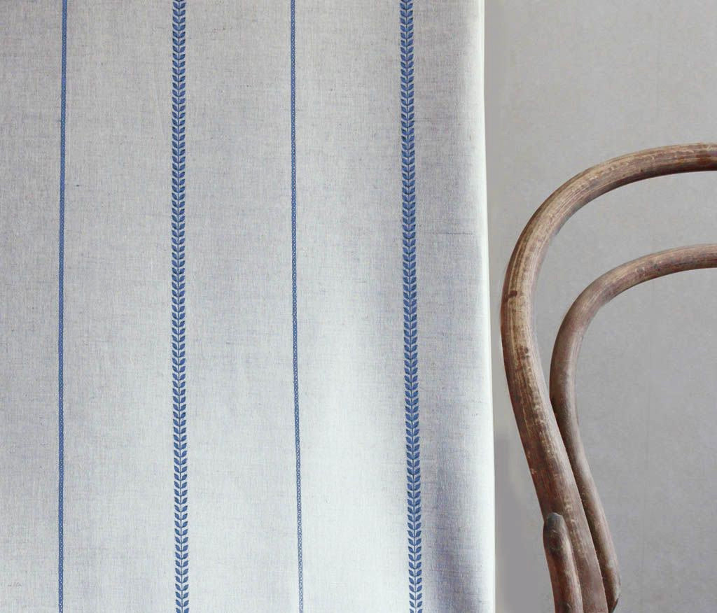 Berit-NAT Night Blue - curtain fabric with Blue striped print