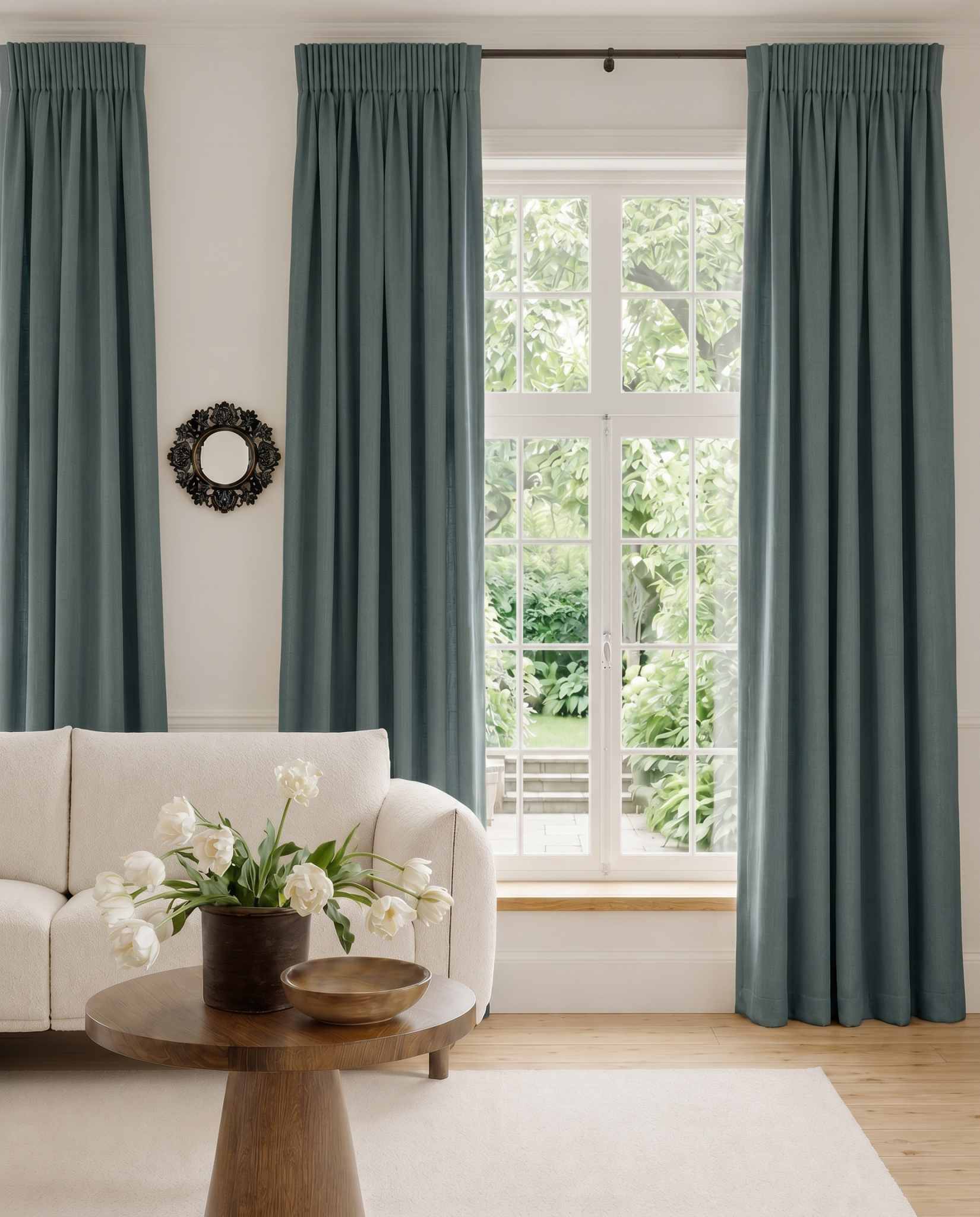 Blue Linen curtains with pencil pleat heading. Soft Linen Cotton material. Enni Marine by Ada & Ina