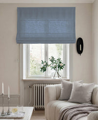 Blue 100% Linen Roman blind. Bea Blue Haze by Ada & Ina Fabrics