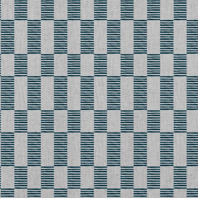 Sunni Blue Stone - Natural curtain fabric with Blue Checkered print
