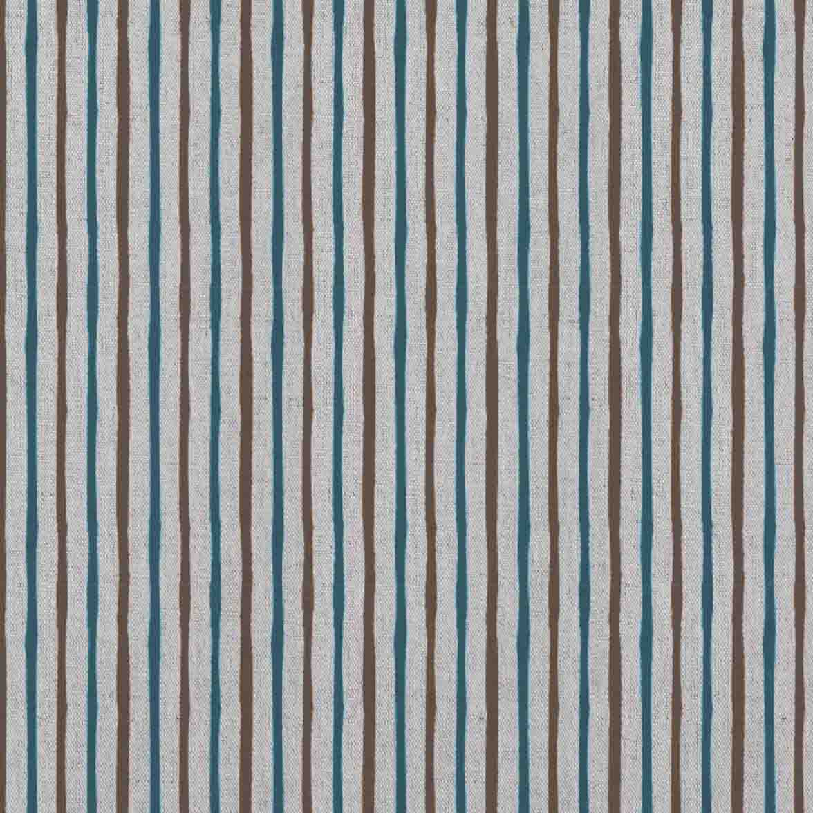 Evelina Blue Stone - Natural curtain fabric with Blue and Brown Striped print