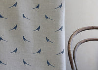 Pheasant Blue Stone - Curtain fabric with blue pattern of pheasants