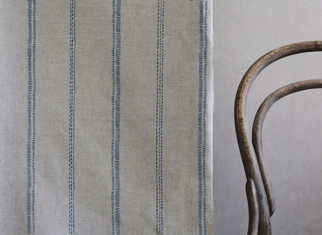 Rae Blue Stone - Curtain fabric with blue hand drawn stripes