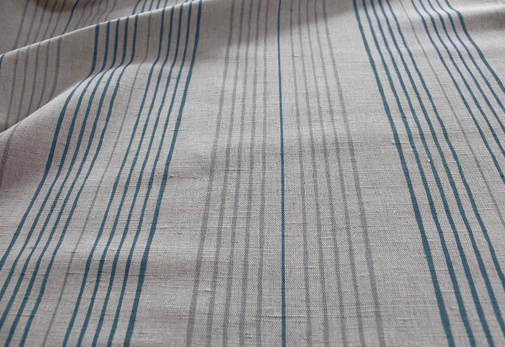 Blue Striped Linen Fabric - Else Blue Stone - Natural base fabric