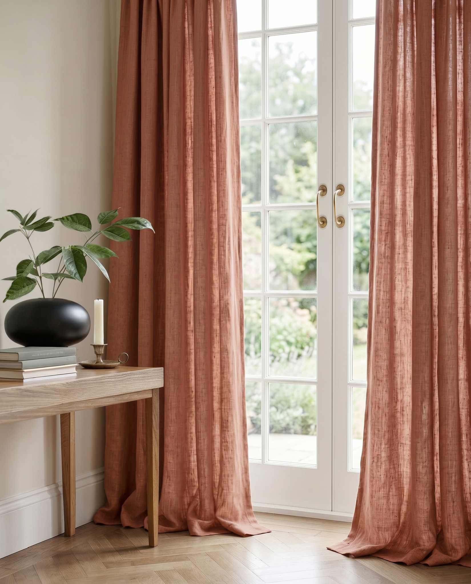 Brown 100% Linen Curtains with puddling