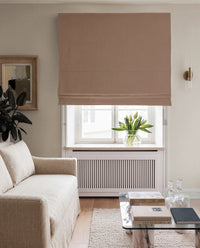 Brown 100% Linen Roman Blind with Blackout lining. Beata Caramel by Ada & Ina Fabrics