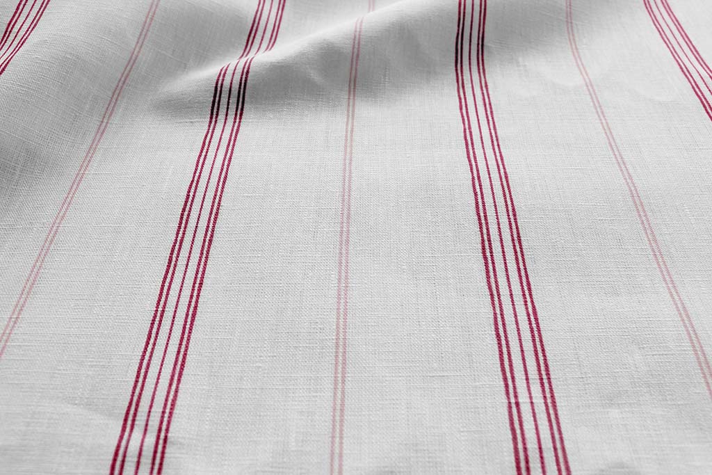 Elise Red-WHT - Dusty Pink and Dream Red - vertical two tone striped fabric