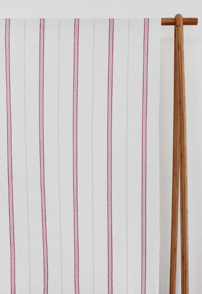 Elise Dream Red-WHT - vertical two tone striped fabric.