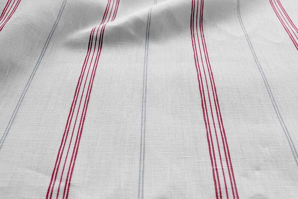 Elise Dream Red-WHT - vertical two tone striped fabric.