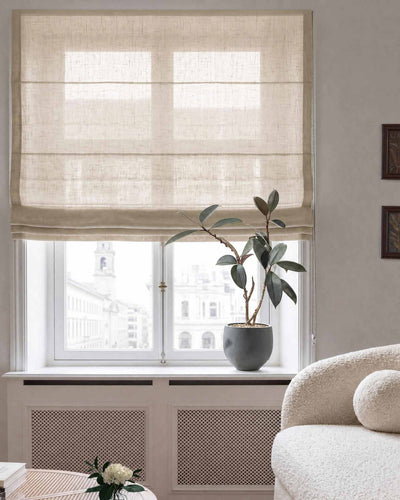 Chalk coloured Roman blind. Made of soft pre-washed 100% Linen fabric - Lupe Chalk