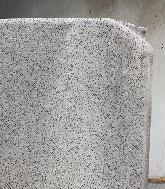 Pia Charcoal - Curtain fabric, abstract grey leaf pattern