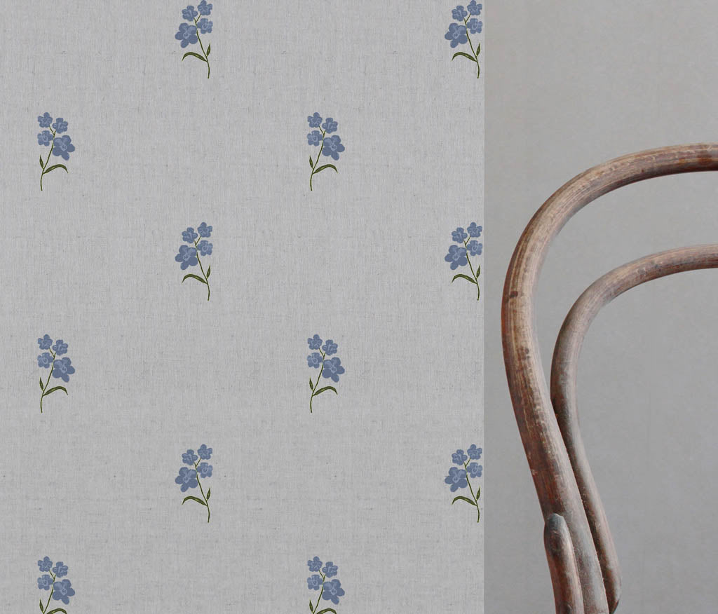 Cree Denim - Floral Blue print on Linen Cotton fabric