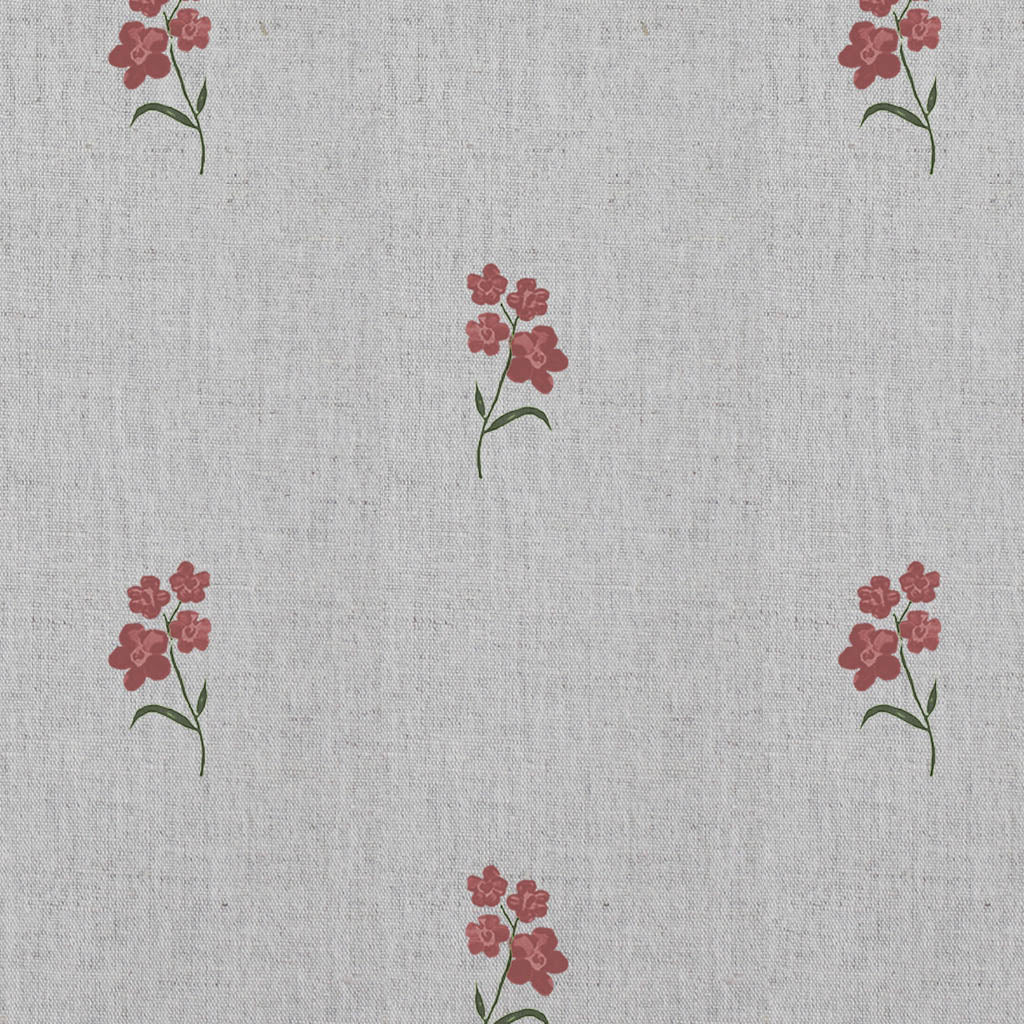 Cree Wine - Floral Red print on Linen Cotton fabric
