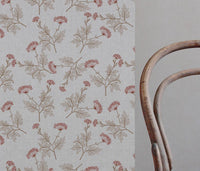 Emmy Crimson Red - Natural fabric with botanical Red and Brown print