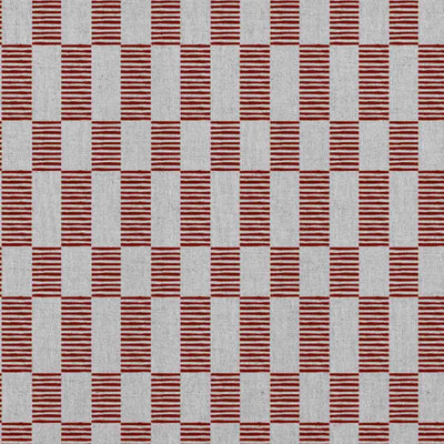 Sunni Crimson Red - Natural curtain fabric with Red Checkered print