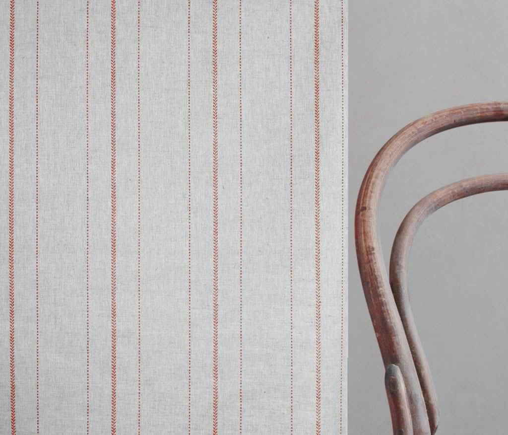 Inari Crimson Red - Curtain fabric with Red striped print