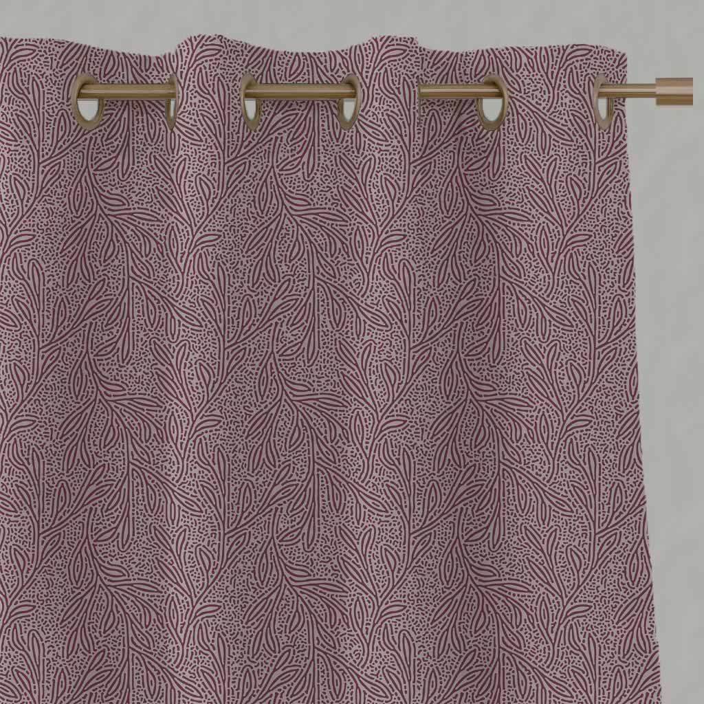 Red Patterned Linen Roman Blind - Alma Wine - Natural base fabric