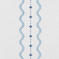 Daphne Blue-WHT - White fabric with Blue Print. Abstract Print, Linen Mix