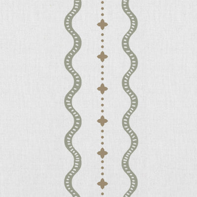Daphne Moss-WHT - White fabric with Green Print. Abstract Print, Linen Mix