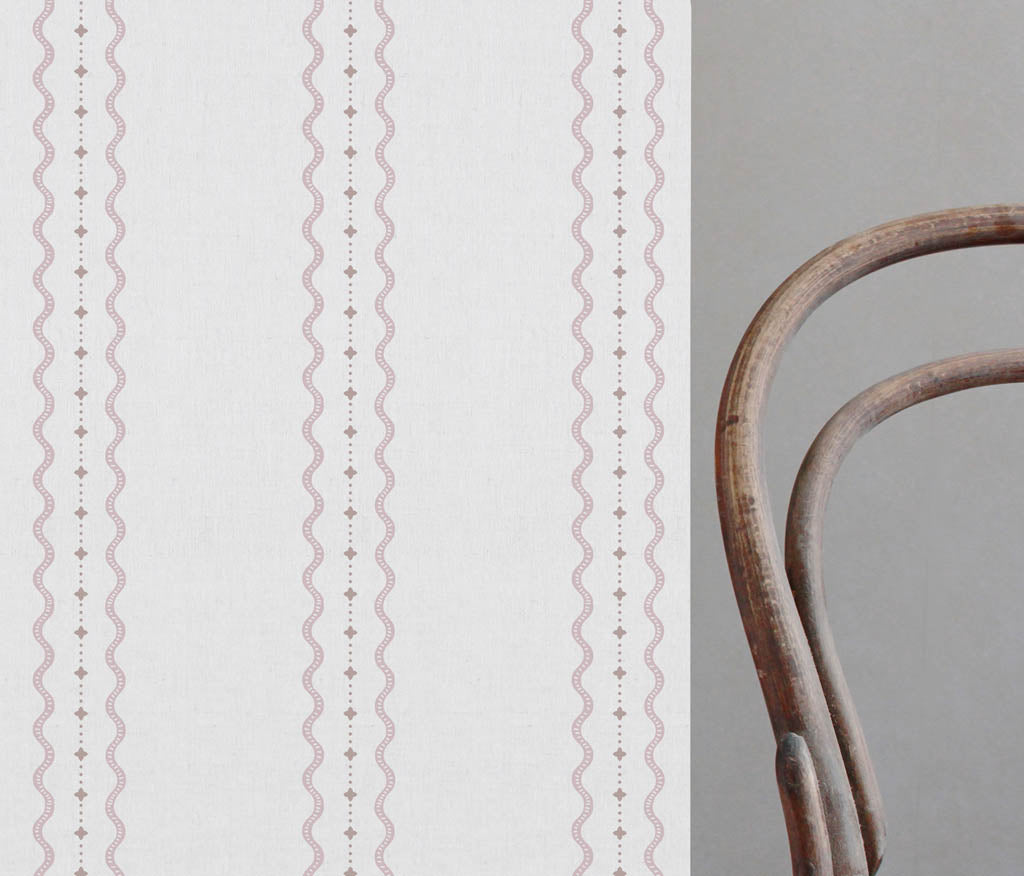 Daphne Peony-WHT - White fabric with Pale Pink Print. Abstract Print, Linen Mix