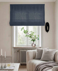 Dark Blue Linen Roman blind - Cotton lined. Made of pre-washed 100% linen Bianco Navy by Ada & Ina.