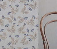 Emmy Deep Blue - Natural fabric with botanical Blue and Brown print