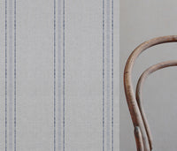 Reyna Deep Blue - Natural fabric with Dotted Striped Dark Blue print