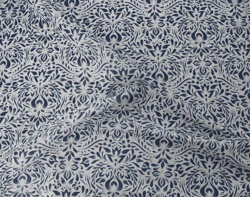 Jasmi Deep Blue - Curtain fabric with Dark Blue abstract print