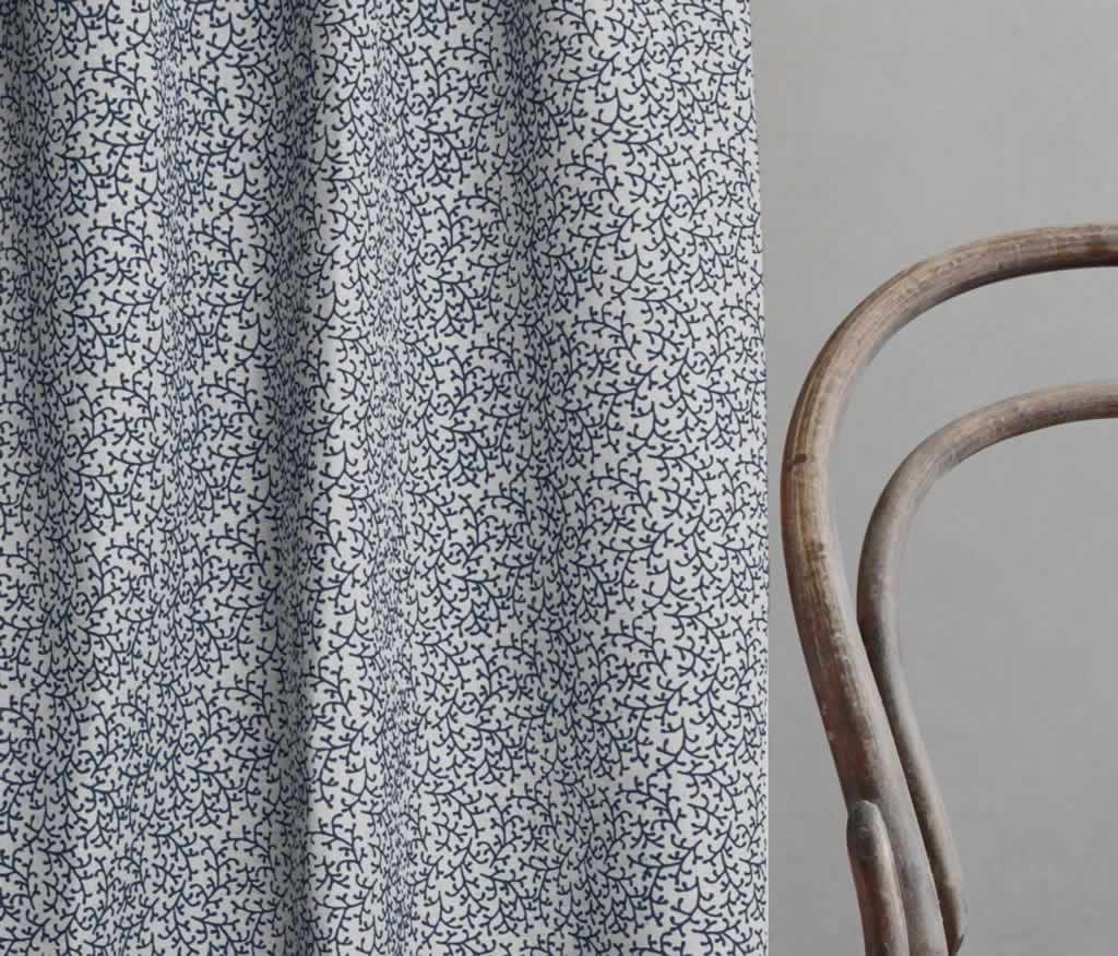 Phila Deep Blue - Curtain fabric with Dark Blue botanical print