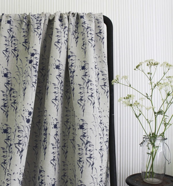 Breeze Deep Blue - Curtain fabric with Dark Blue botanical pattern