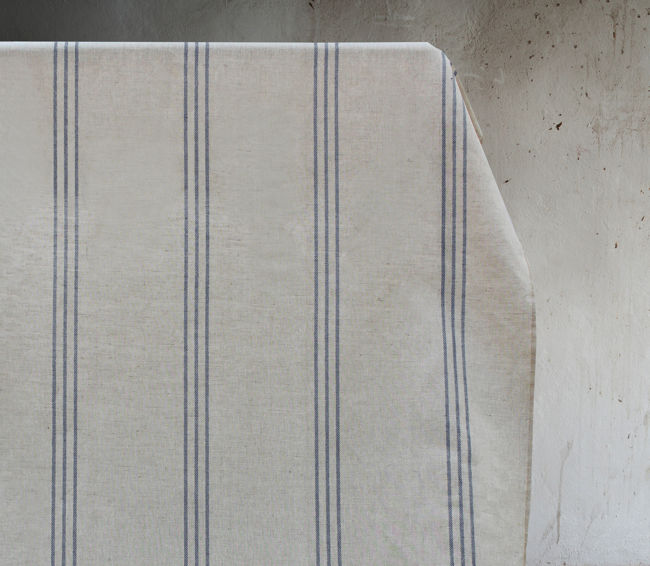 Telma Deep Blue - Blue stripes printed on Linen Cotton fabric