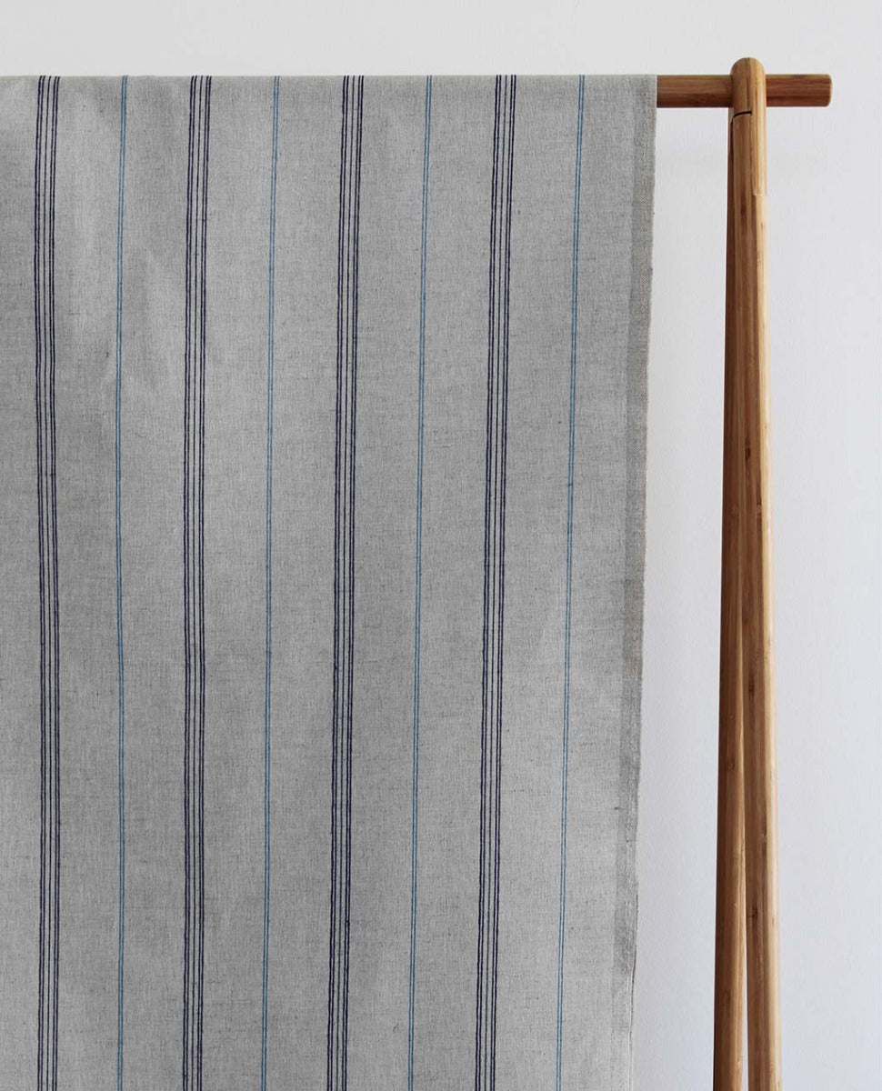 Elise Deep Blue- Linen Cotton mix curtain fabric, True Blue & Deep Blue stripes