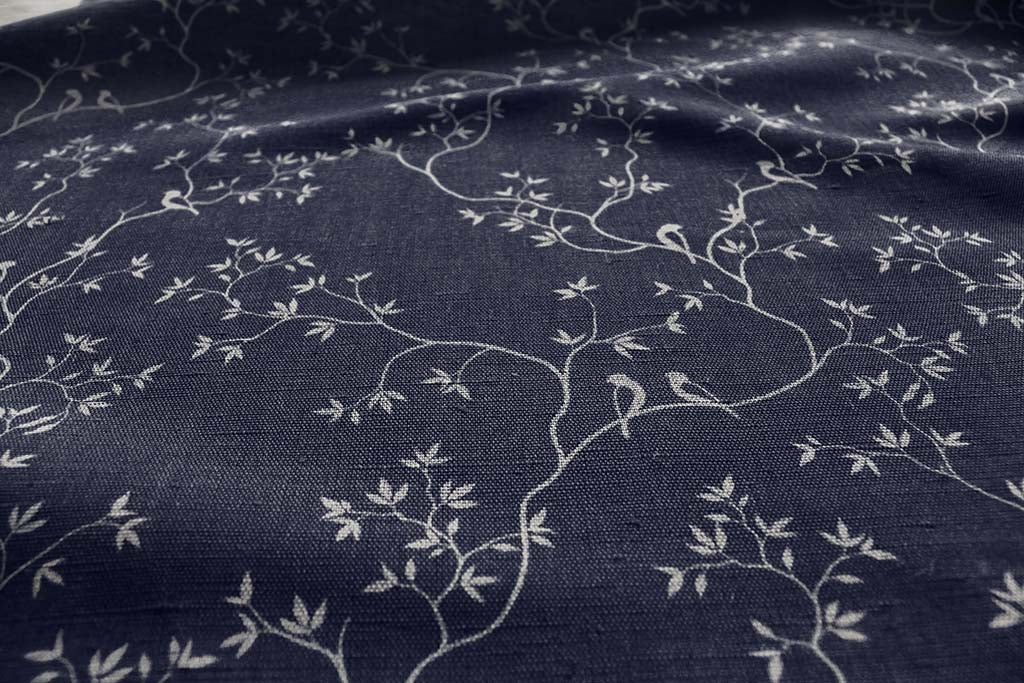 Goldfinch INV-Deep Blue - Curtain fabric with botanical print