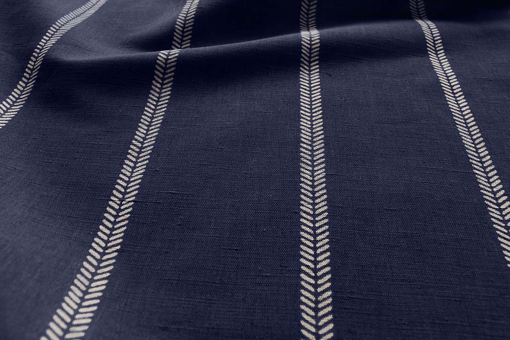Rana Deep Blue- Blue curtain fabric with hand drawn stripes