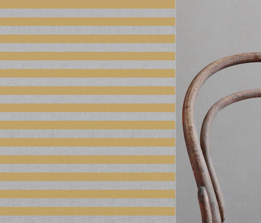 Della Honey - Natural linen mix curtain fabric, Yellow horizontal stripes