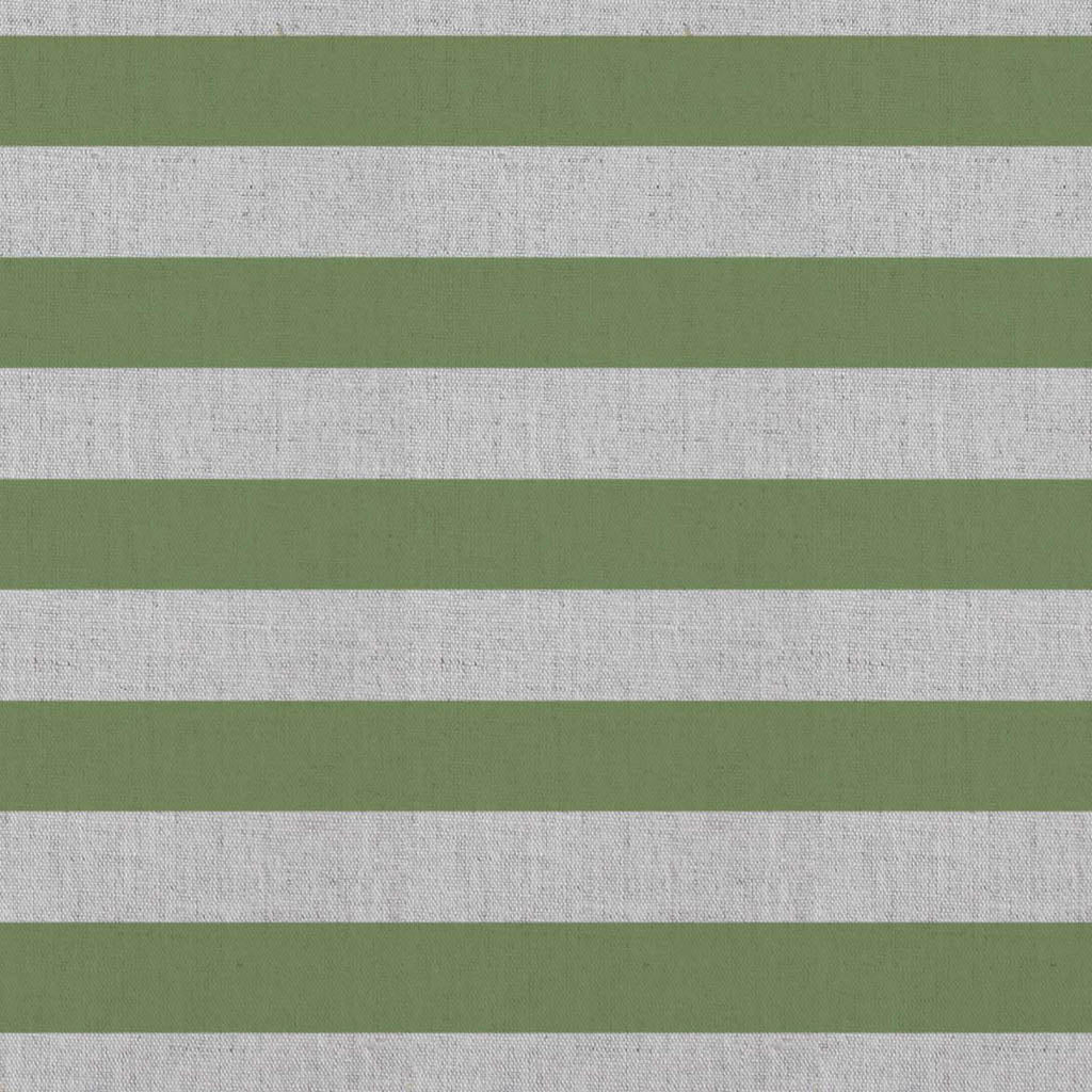 Della Khaki - Natural linen mix curtain fabric, Green horizontal stripes