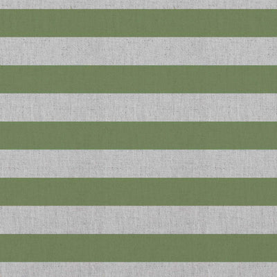 Della Khaki - Natural linen mix curtain fabric, Green horizontal stripes