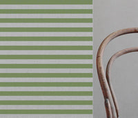 Della Khaki - Natural linen mix curtain fabric, Green horizontal stripes