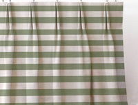 Della Khaki - Natural linen mix curtain fabric, Green horizontal stripes