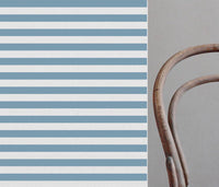 Della Paris Blue-WHT - Linen curtain fabric, Blue horizontal stripes